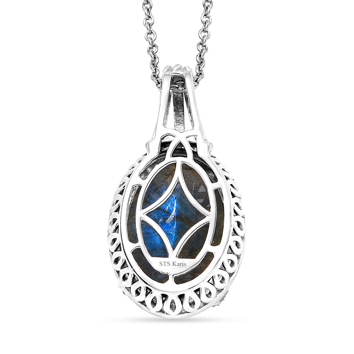 Karis Checkerboard Cut Malagasy Labradorite 35.30 ctw Earrings, Ring (Size 9.0), Pendant in Platinum Bond with Stainless Steel Necklace 20 Inches image number 2