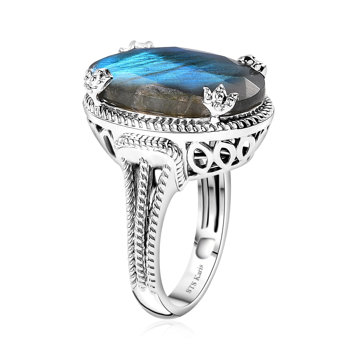 Karis Checkerboard Cut Malagasy Labradorite 35.30 ctw Earrings, Ring (Size 9.0), Pendant in Platinum Bond with Stainless Steel Necklace 20 Inches image number 5