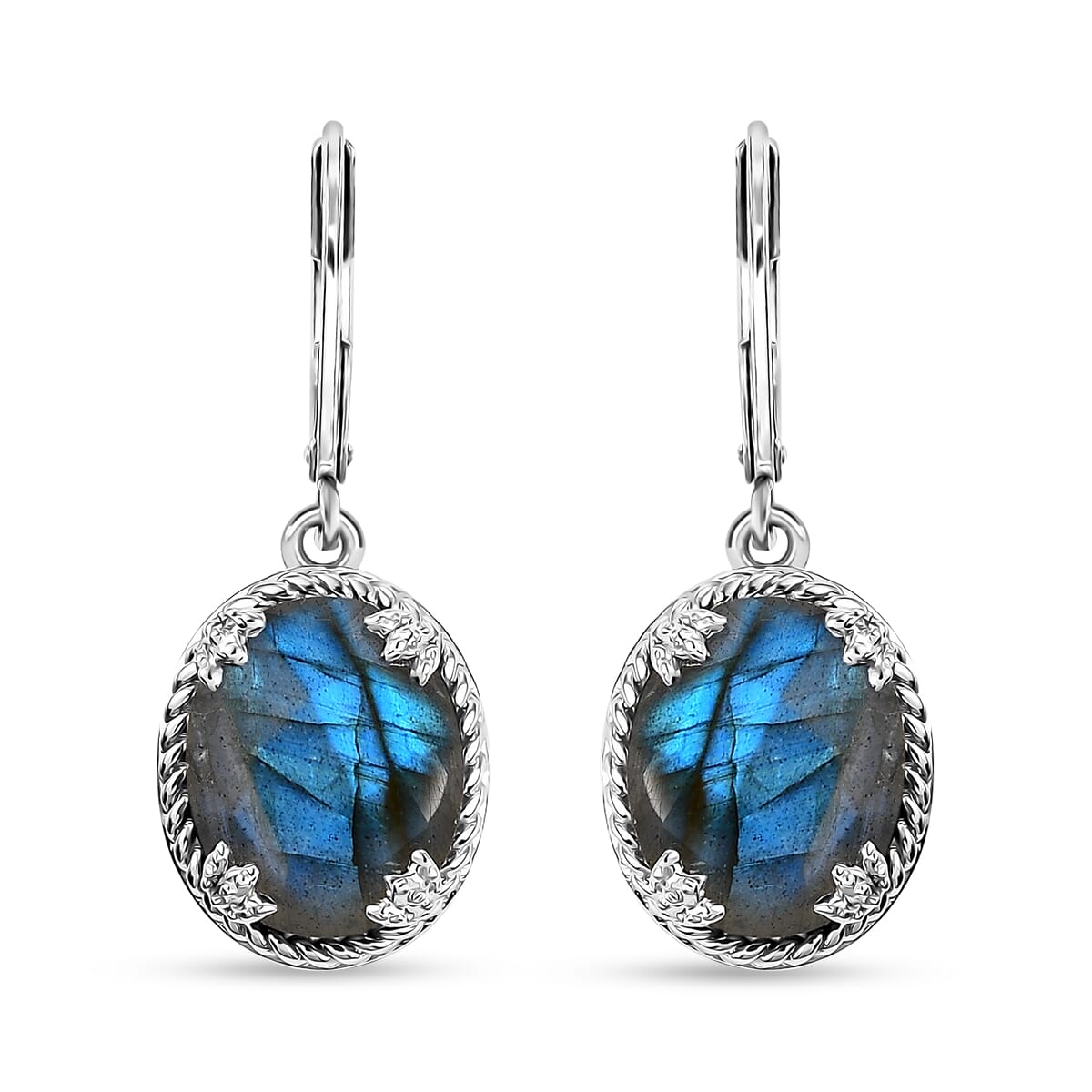 Karis Checkerboard Cut Malagasy Labradorite 35.30 ctw Earrings, Ring (Size 9.0), Pendant in Platinum Bond with Stainless Steel Necklace 20 Inches image number 7