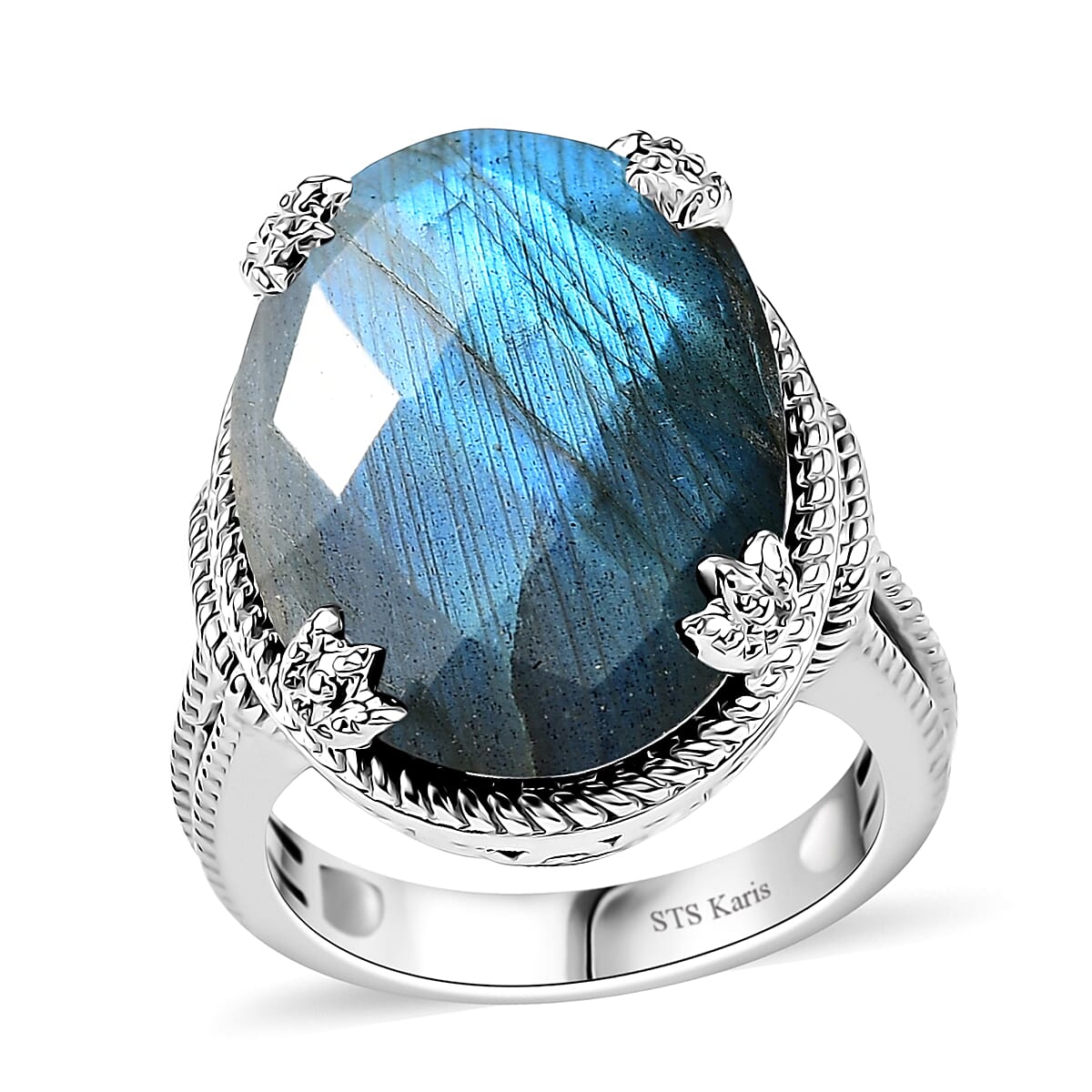 Karis Checkerboard Cut Malagasy Labradorite 35.30 ctw Earrings, Ring (Size 6.0), Pendant in Platinum Bond with Stainless Steel Necklace 20 Inches image number 4