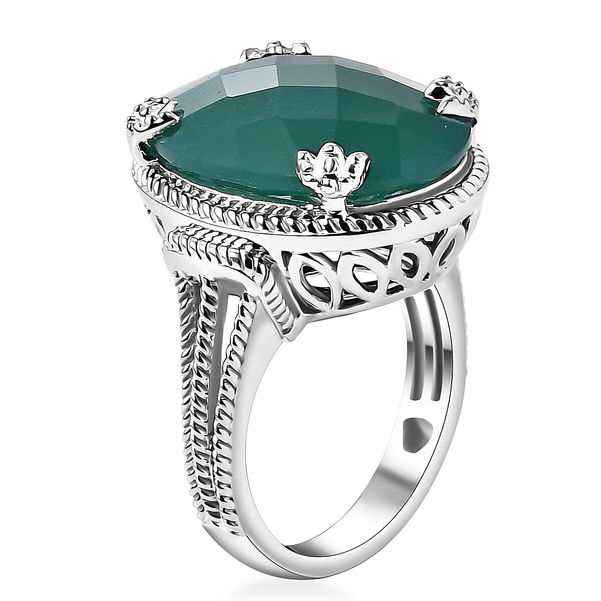 Karis Checkerboard Cut Green Onyx 33.40 ctw Earrings, Ring (Size 10.0), Pendant in Platinum Bond with Stainless Steel Necklace 20 Inches image number 3