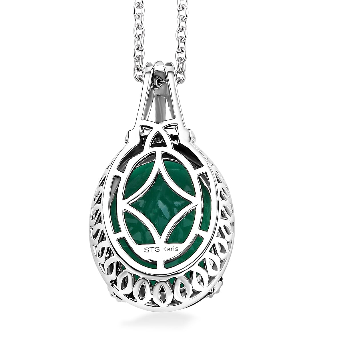 Karis Checkerboard Cut Green Onyx 33.40 ctw Earrings, Ring (Size 10.0), Pendant in Platinum Bond with Stainless Steel Necklace 20 Inches image number 6