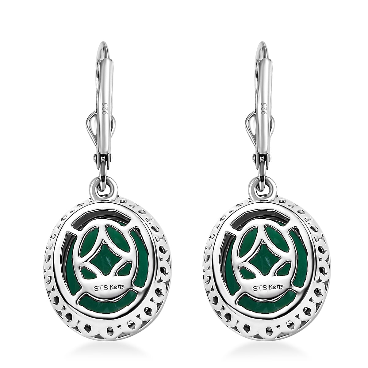 Karis Checkerboard Cut Green Onyx 33.40 ctw Earrings, Ring (Size 10.0), Pendant in Platinum Bond with Stainless Steel Necklace 20 Inches image number 8