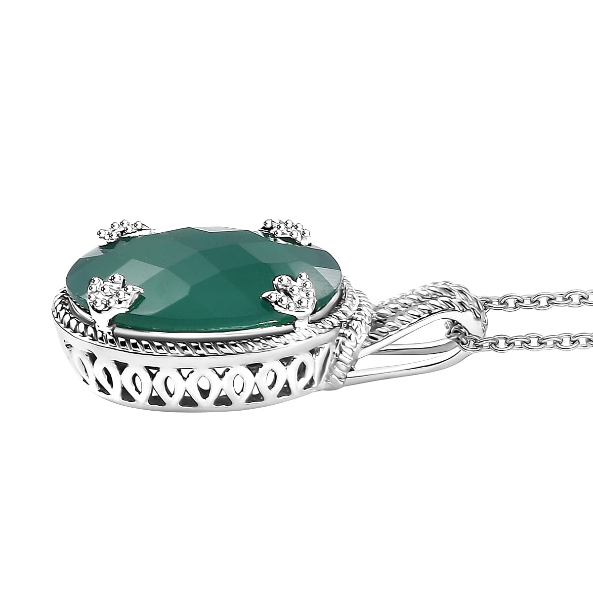 Karis Checkerboard Cut Green Onyx 33.40 ctw Earrings, Ring (Size 6.0), Pendant in Platinum Bond with Stainless Steel Necklace 20 Inches image number 5