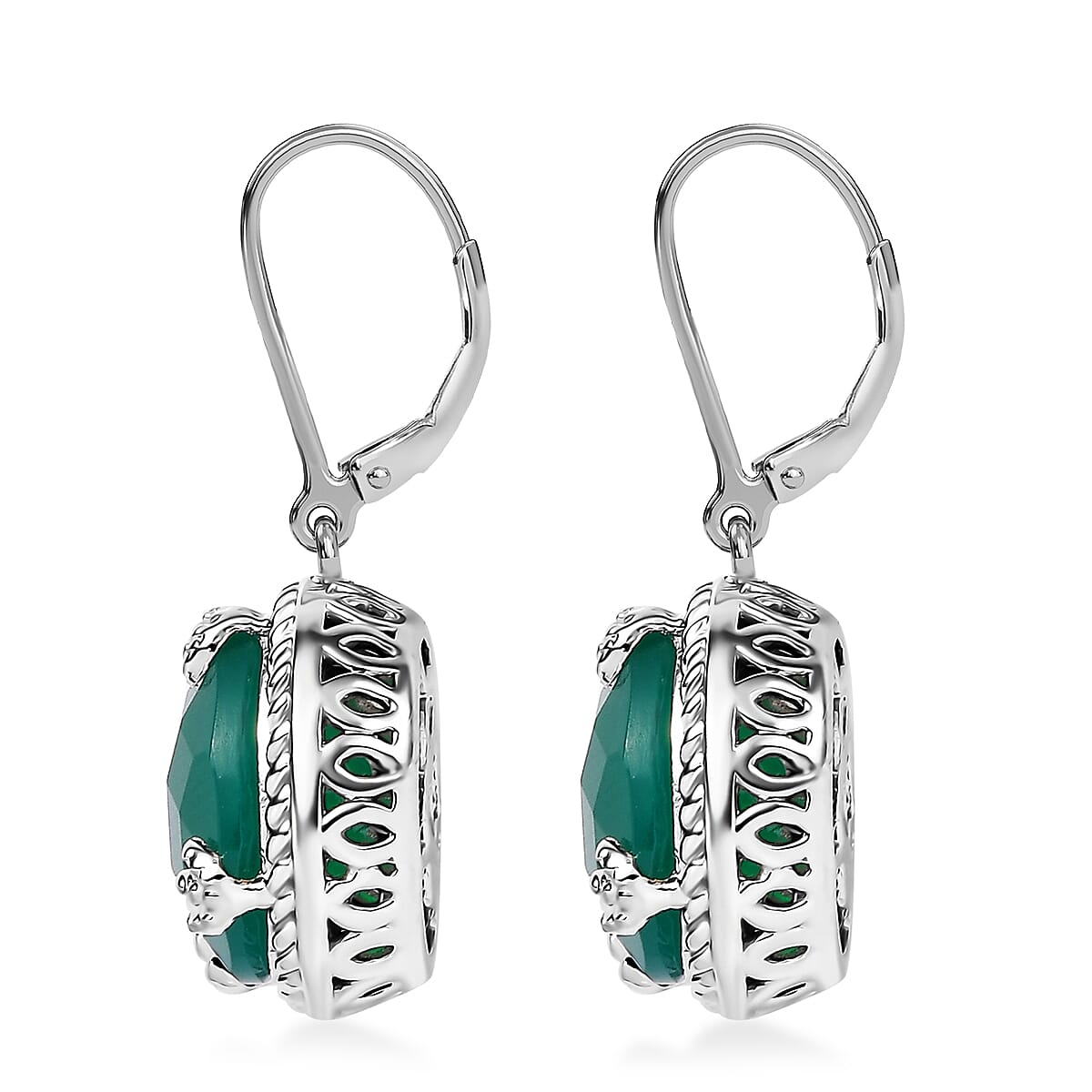 Karis Checkerboard Cut Green Onyx 33.40 ctw Earrings, Ring (Size 6.0), Pendant in Platinum Bond with Stainless Steel Necklace 20 Inches image number 7