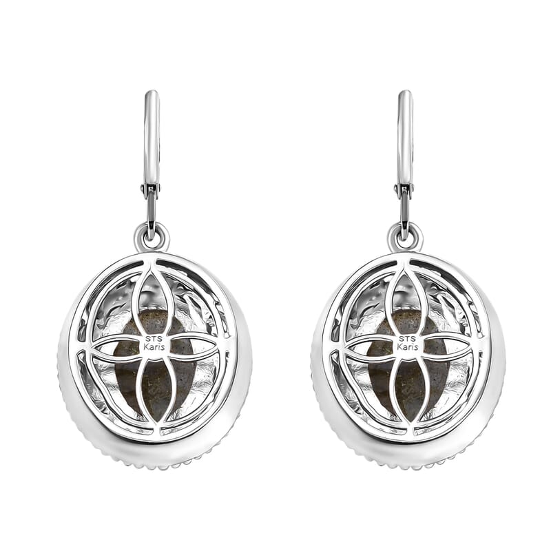 Karis Malagasy Labradorite 40.35 ctw Earrings, Ring (Size 5.0) and Pendant in 18K YG Plated and Platinum Bond with Stainless Steel Necklace 20 Inches