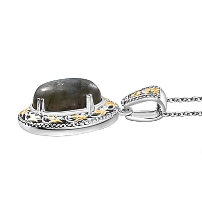 Karis Malagasy Labradorite 40.35 ctw Earrings, Ring (Size 5.0) and Pendant in 18K YG Plated and Platinum Bond with Stainless Steel Necklace 20 Inches