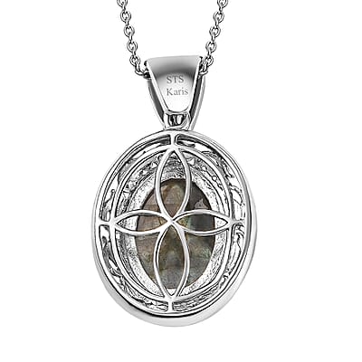 Karis Malagasy Labradorite 40.35 ctw Earrings, Ring (Size 5.0) and Pendant in 18K YG Plated and Platinum Bond with Stainless Steel Necklace 20 Inches