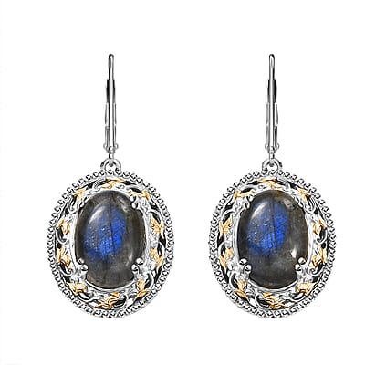 Karis Malagasy Labradorite 40.35 ctw Earrings, Ring (Size 5.0) and Pendant in 18K YG Plated and Platinum Bond with Stainless Steel Necklace 20 Inches