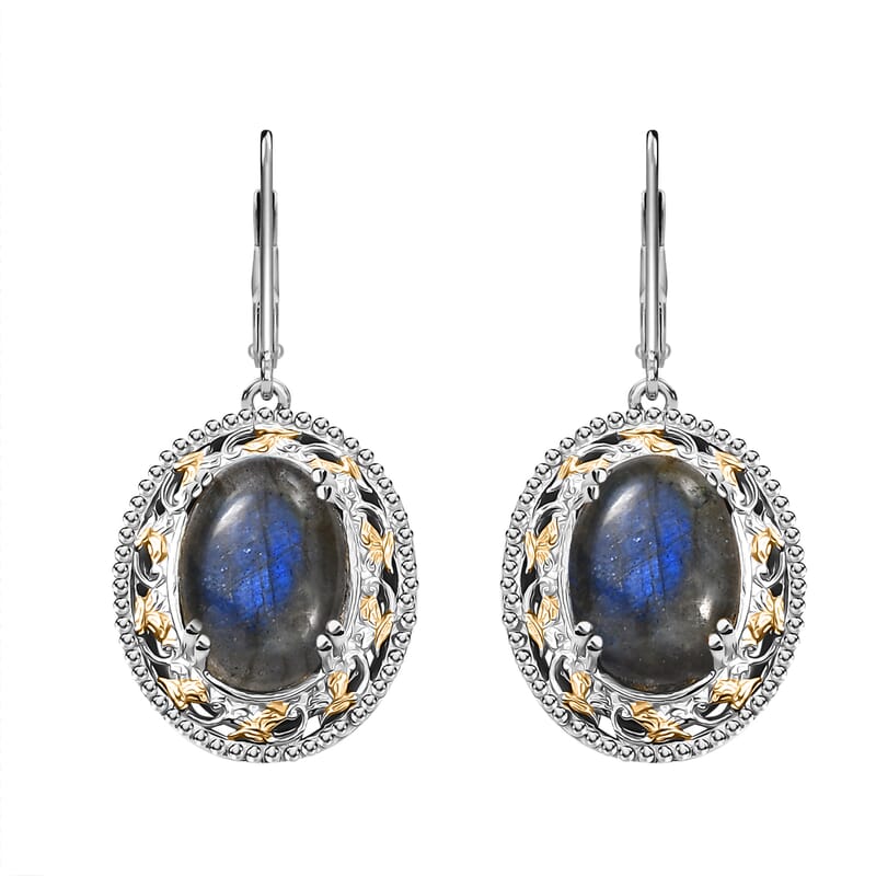 Karis Malagasy Labradorite 40.35 ctw Earrings, Ring (Size 5.0) and Pendant in 18K YG Plated and Platinum Bond with Stainless Steel Necklace 20 Inches