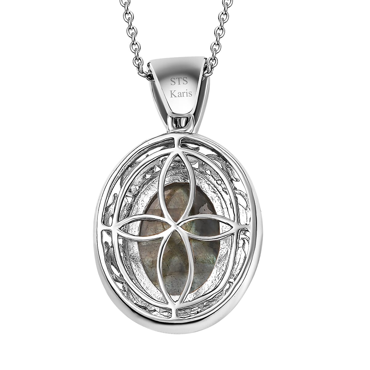 Karis Malagasy Labradorite 40.35 ctw Earrings, Ring (Size 10.0) and Pendant in 18K YG Plated and Platinum Bond with Stainless Steel Necklace 20 Inches image number 9