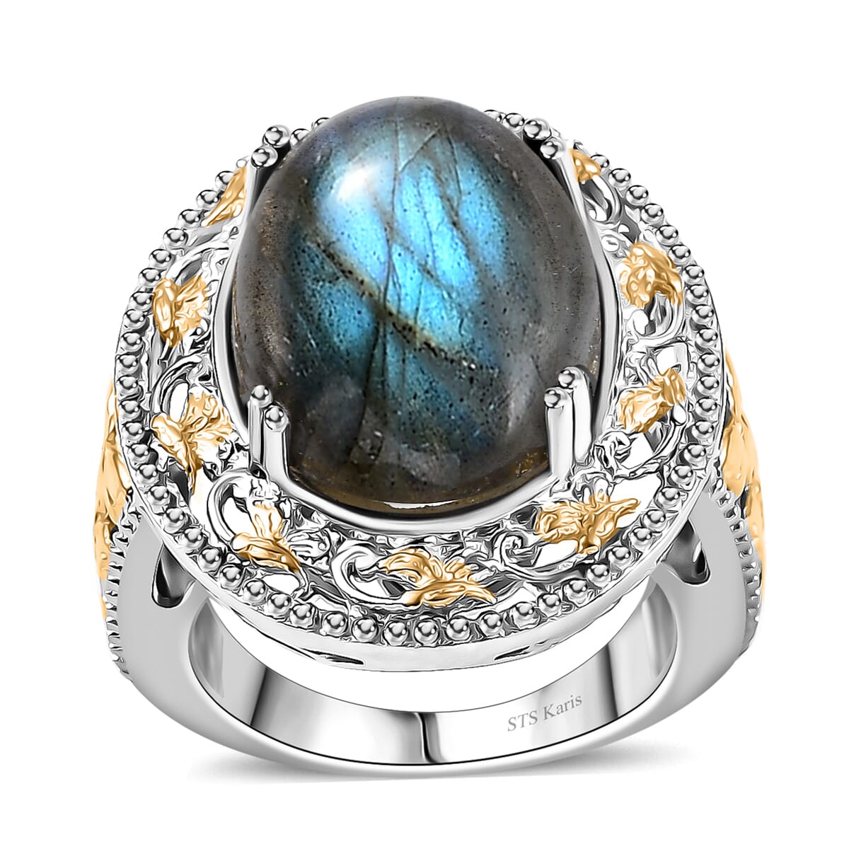 Karis Malagasy Labradorite 40.35 ctw Earrings, Ring (Size 9.0) and Pendant in 18K YG Plated and Platinum Bond with Stainless Steel Necklace 20 Inches image number 4