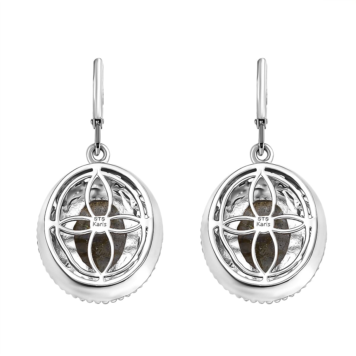 Karis Malagasy Labradorite 40.35 ctw Earrings, Ring (Size 7.0) and Pendant in 18K YG Plated and Platinum Bond with Stainless Steel Necklace 20 Inches image number 2