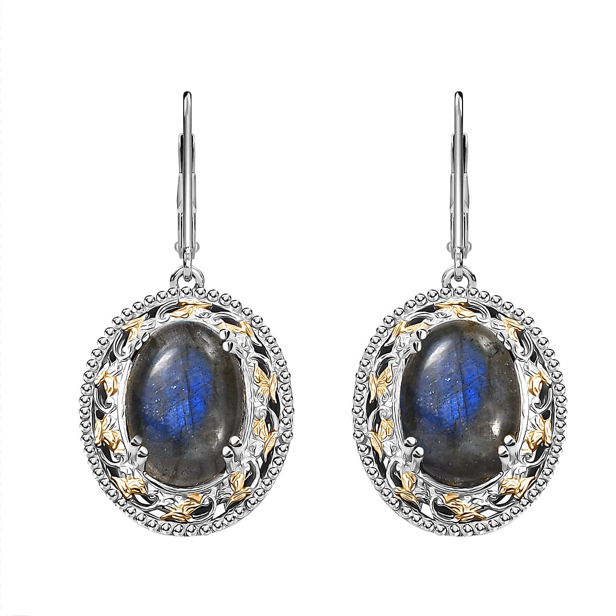 Karis Malagasy Labradorite 40.35 ctw Earrings, Ring (Size 7.0) and Pendant in 18K YG Plated and Platinum Bond with Stainless Steel Necklace 20 Inches image number 10