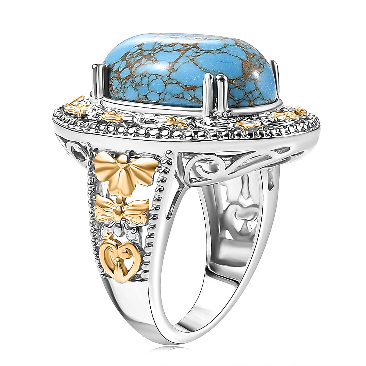 Karis Mojave Blue Turquoise 32.45 ctw Earrings, Ring (Size 10.0) and Pendant in 18K YG Plated and Platinum Bond with Stainless Steel Necklace 20 Inches image number 5