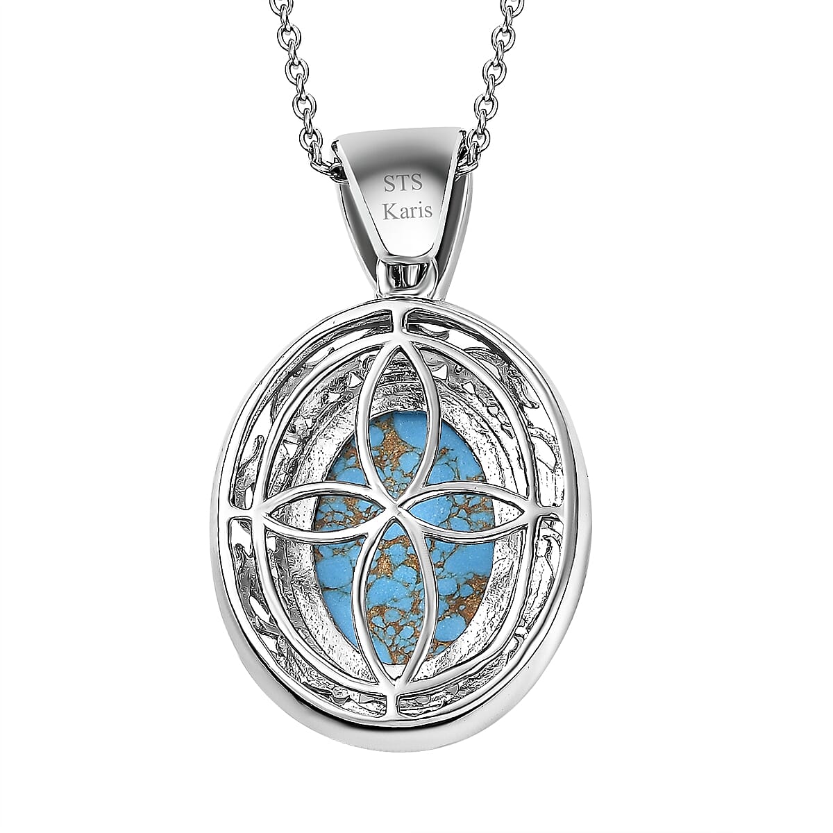 Karis Mojave Blue Turquoise 32.45 ctw Earrings, Ring (Size 10.0) and Pendant in 18K YG Plated and Platinum Bond with Stainless Steel Necklace 20 Inches image number 9