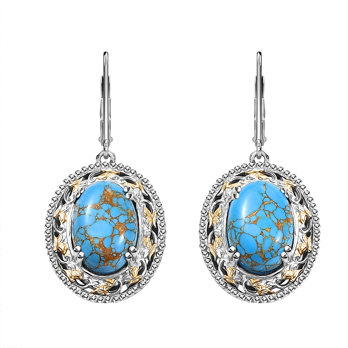 Karis Mojave Blue Turquoise 32.45 ctw Earrings, Ring (Size 10.0) and Pendant in 18K YG Plated and Platinum Bond with Stainless Steel Necklace 20 Inches image number 10