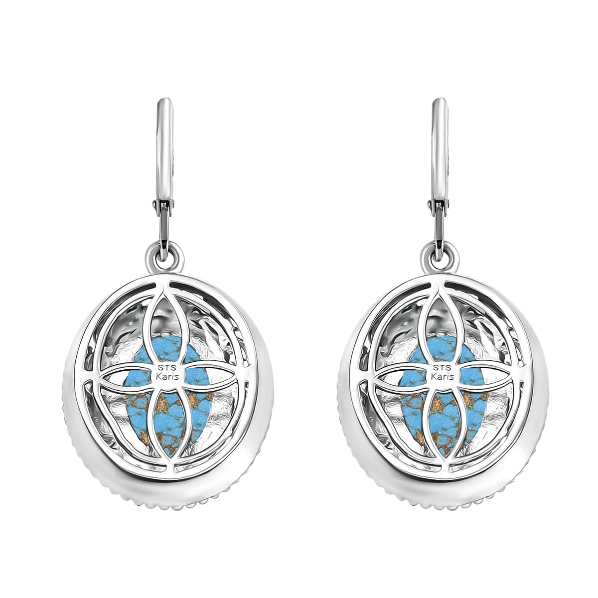 Karis Mojave Blue Turquoise 32.45 ctw Earrings, Ring (Size 6.0) and Pendant in 18K YG Plated and Platinum Bond with Stainless Steel Necklace 20 Inches image number 2