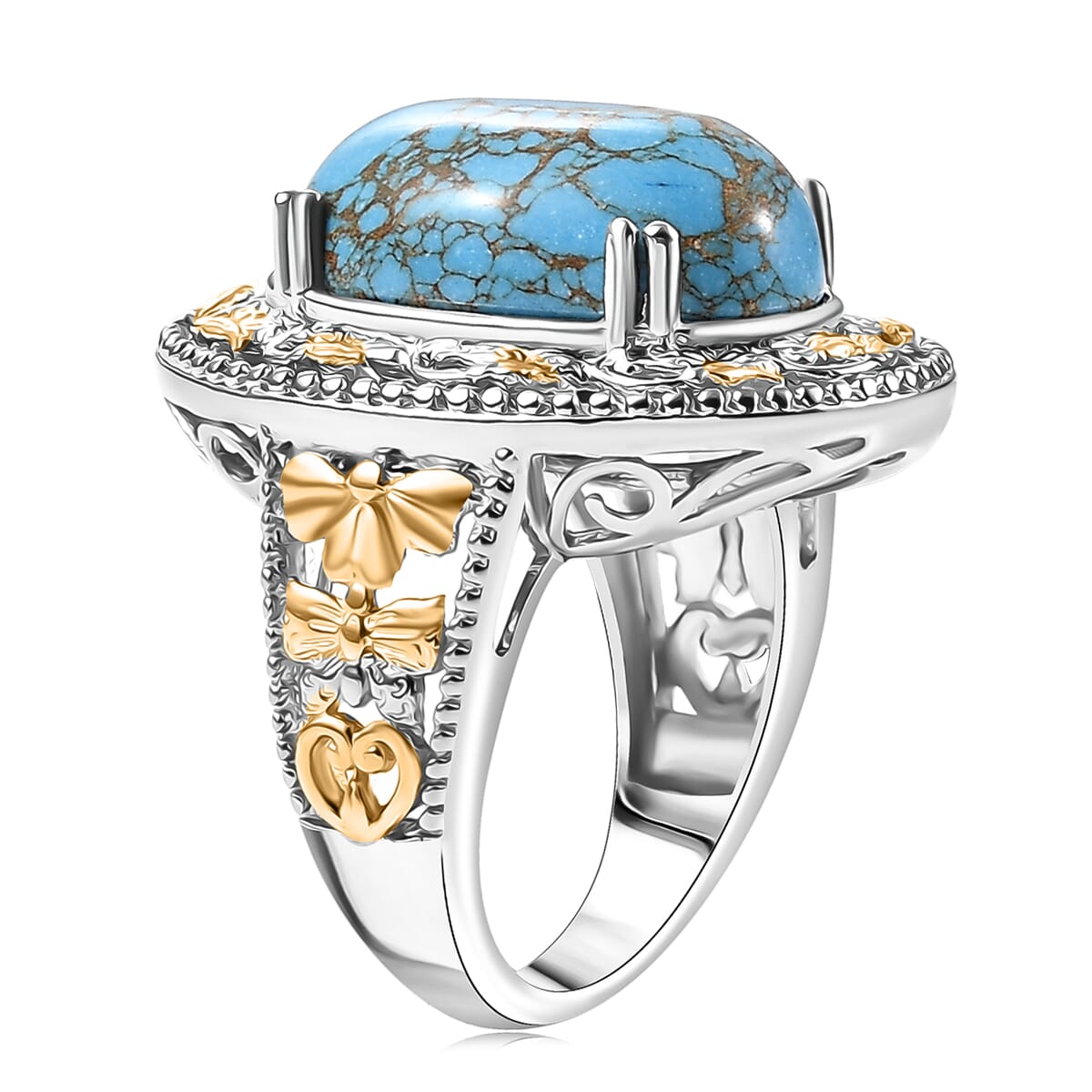 Karis Mojave Blue Turquoise 32.45 ctw Earrings, Ring (Size 6.0) and Pendant in 18K YG Plated and Platinum Bond with Stainless Steel Necklace 20 Inches image number 5