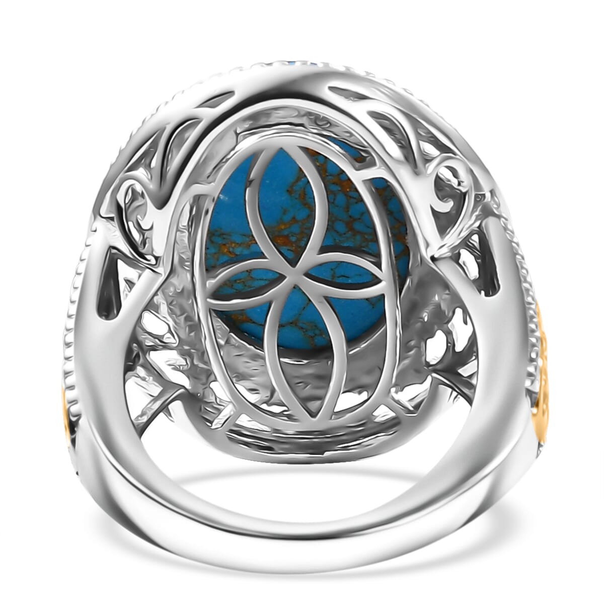 Karis Mojave Blue Turquoise 32.45 ctw Earrings, Ring (Size 6.0) and Pendant in 18K YG Plated and Platinum Bond with Stainless Steel Necklace 20 Inches image number 6