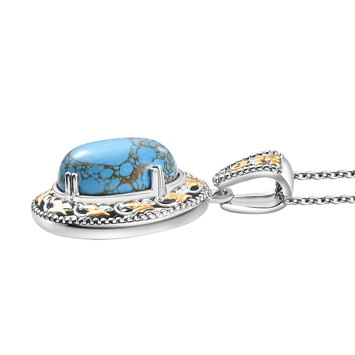 Karis Mojave Blue Turquoise 32.45 ctw Earrings, Ring (Size 6.0) and Pendant in 18K YG Plated and Platinum Bond with Stainless Steel Necklace 20 Inches image number 8