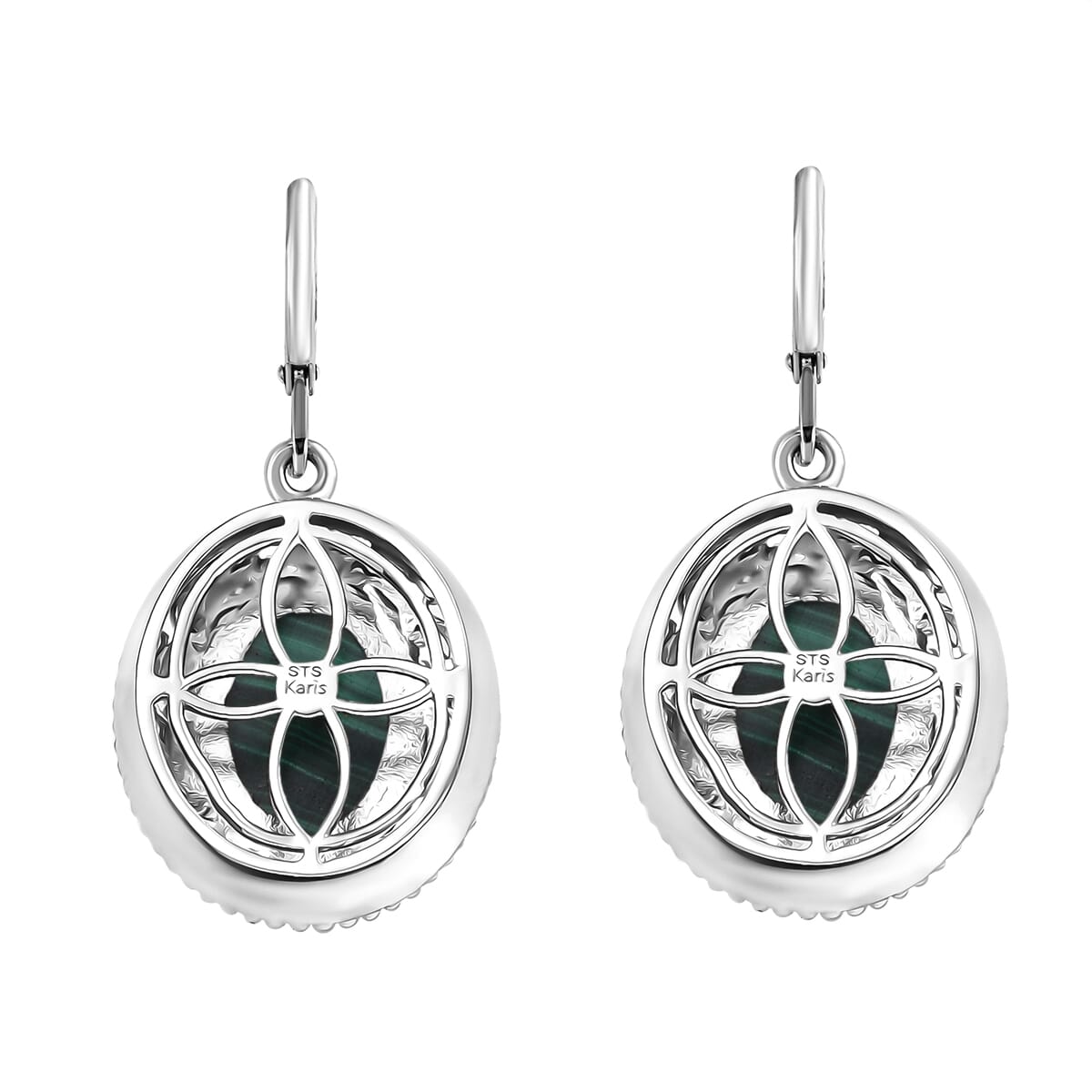 Karis African Malachite 44.00 ctw Earrings, Ring (Size 7.0) and Pendant in 18K YG Plated and Platinum Bond with Stainless Steel Necklace 20 Inches image number 2