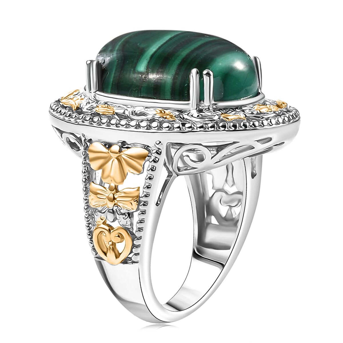 Karis African Malachite 44.00 ctw Earrings, Ring (Size 7.0) and Pendant in 18K YG Plated and Platinum Bond with Stainless Steel Necklace 20 Inches image number 5