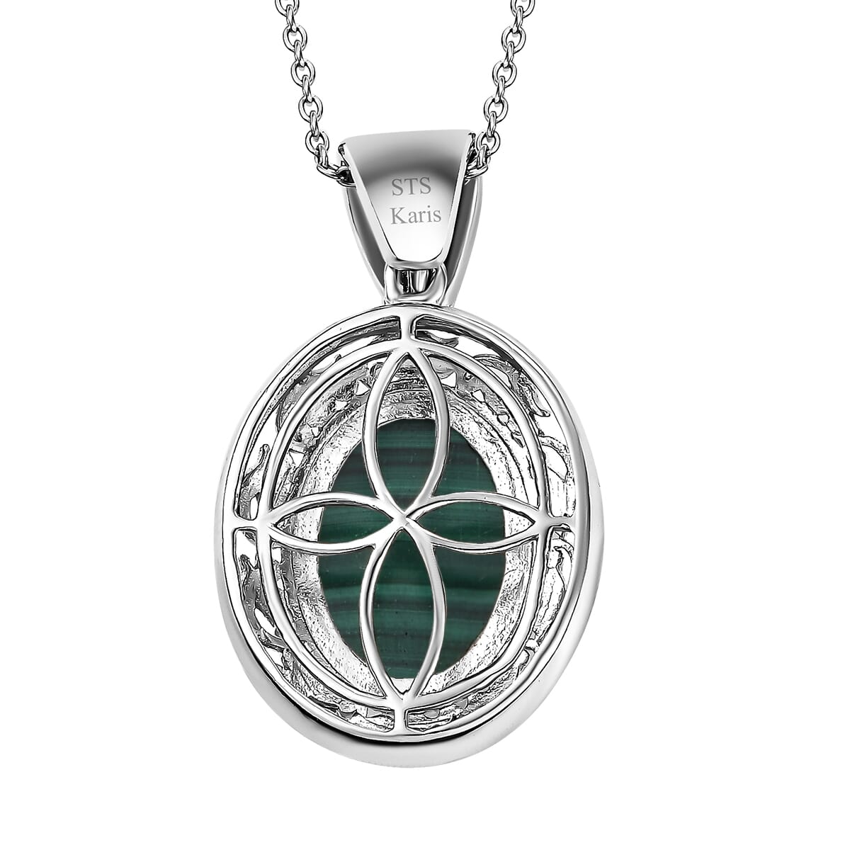 Karis African Malachite 44.00 ctw Earrings, Ring (Size 7.0) and Pendant in 18K YG Plated and Platinum Bond with Stainless Steel Necklace 20 Inches image number 9