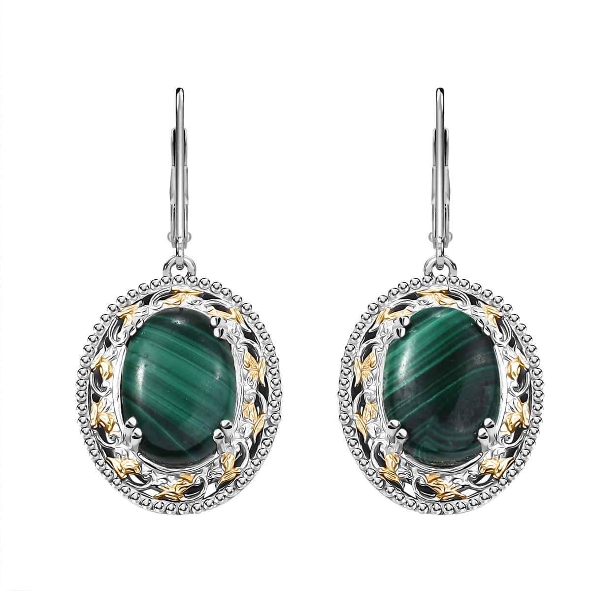 Karis African Malachite 44.00 ctw Earrings, Ring (Size 7.0) and Pendant in 18K YG Plated and Platinum Bond with Stainless Steel Necklace 20 Inches image number 10