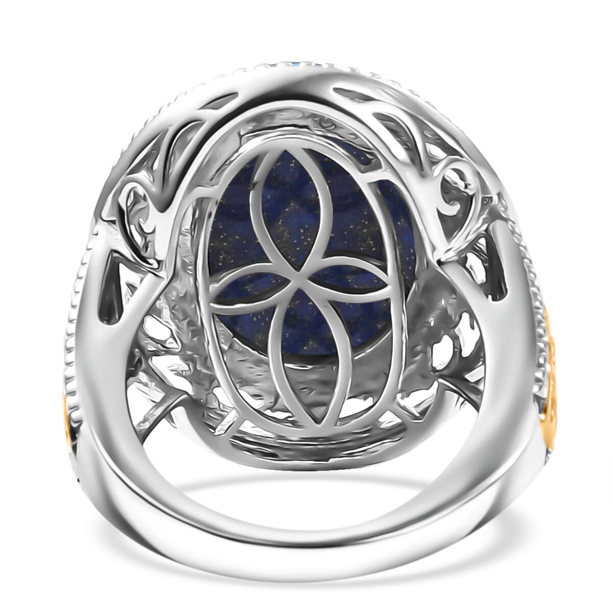 Karis Lapis Lazuli 39.10 ctw Earrings, Ring (Size 8.0) and Pendant in 18K YG Plated and Platinum Bond with Stainless Steel Necklace 20 Inches image number 6