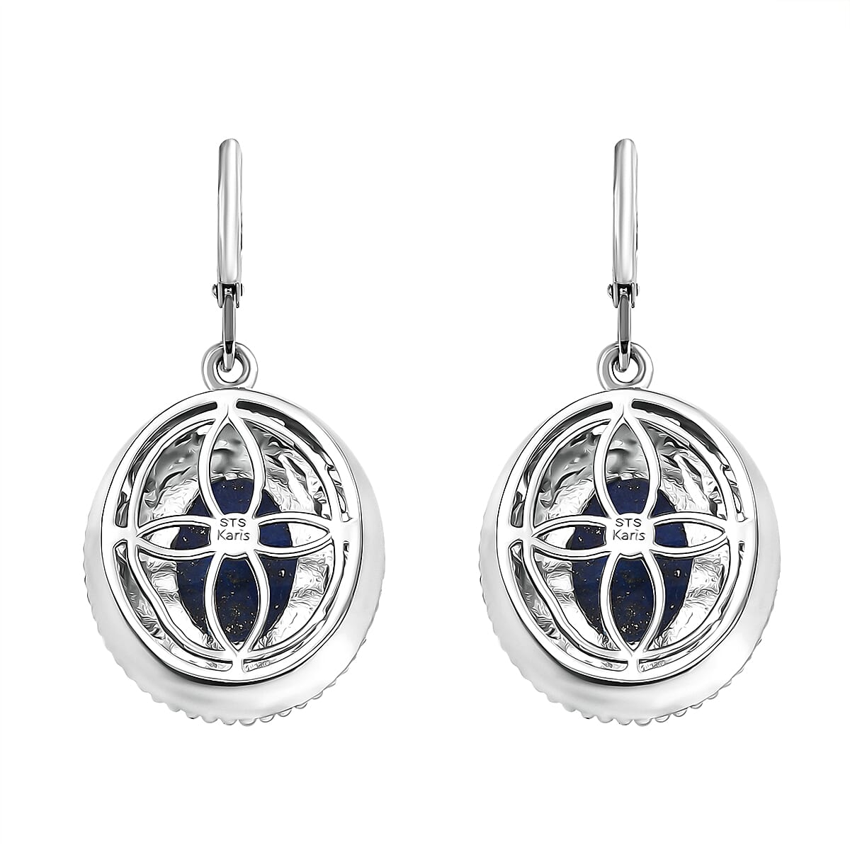 Karis Lapis Lazuli 39.10 ctw Earrings, Ring (Size 6.0) and Pendant in 18K YG Plated and Platinum Bond with Stainless Steel Necklace 20 Inches