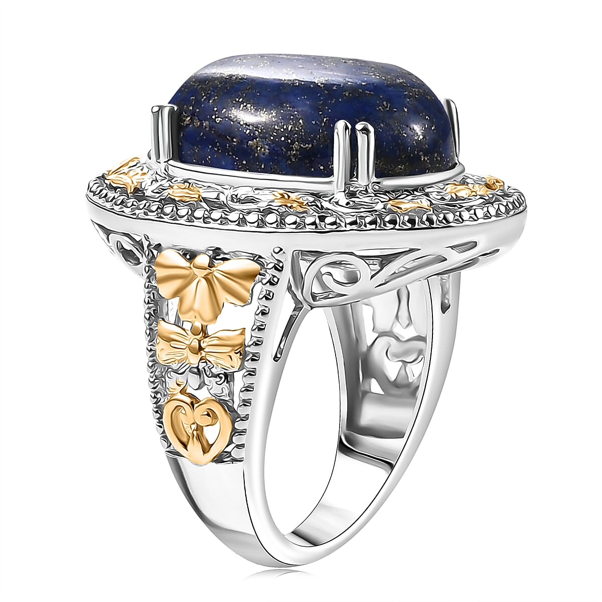 Karis Lapis Lazuli 39.10 ctw Earrings, Ring (Size 6.0) and Pendant in 18K YG Plated and Platinum Bond with Stainless Steel Necklace 20 Inches