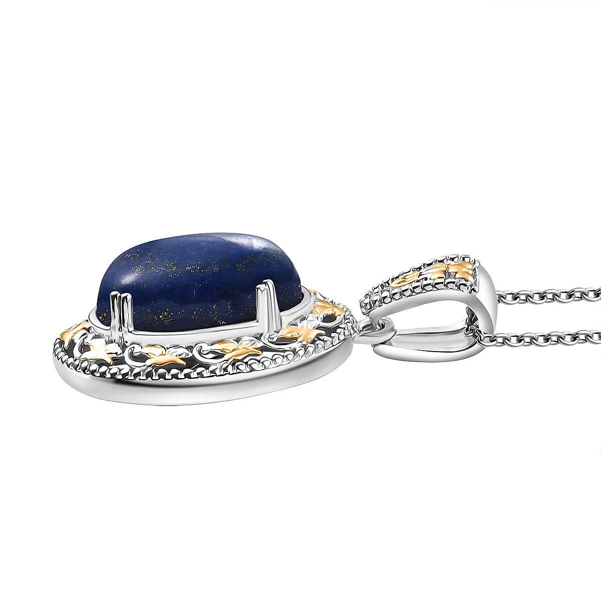 Karis Lapis Lazuli 39.10 ctw Earrings, Ring (Size 6.0) and Pendant in 18K YG Plated and Platinum Bond with Stainless Steel Necklace 20 Inches