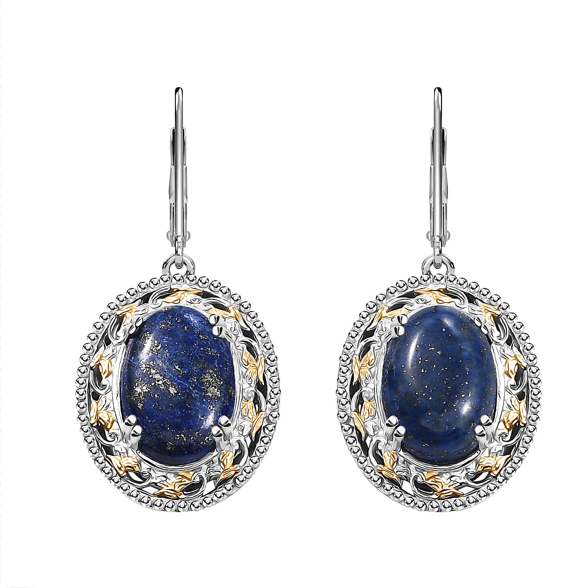 Karis Lapis Lazuli 39.10 ctw Earrings, Ring (Size 6.0) and Pendant in 18K YG Plated and Platinum Bond with Stainless Steel Necklace 20 Inches