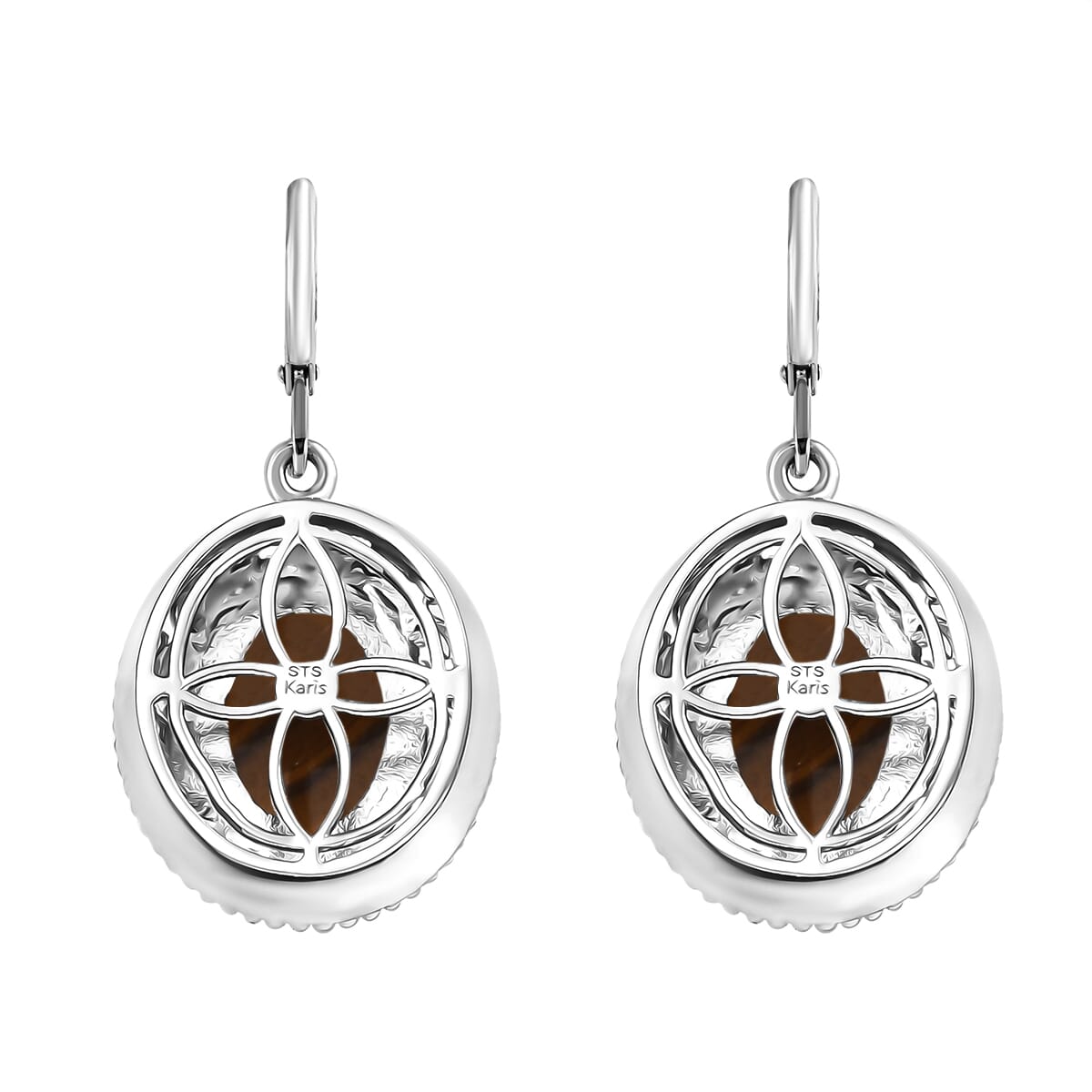 Karis Tigers Eye 39.30 ctw Earrings, Ring (Size 6.0) and Pendant in 18K YG Plated and Platinum Bond with Stainless Steel Necklace 20 Inches image number 2