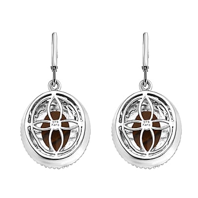 Karis Tigers Eye 39.30 ctw Earrings, Ring (Size 6.0) and Pendant in 18K YG Plated and Platinum Bond with Stainless Steel Necklace 20 Inches