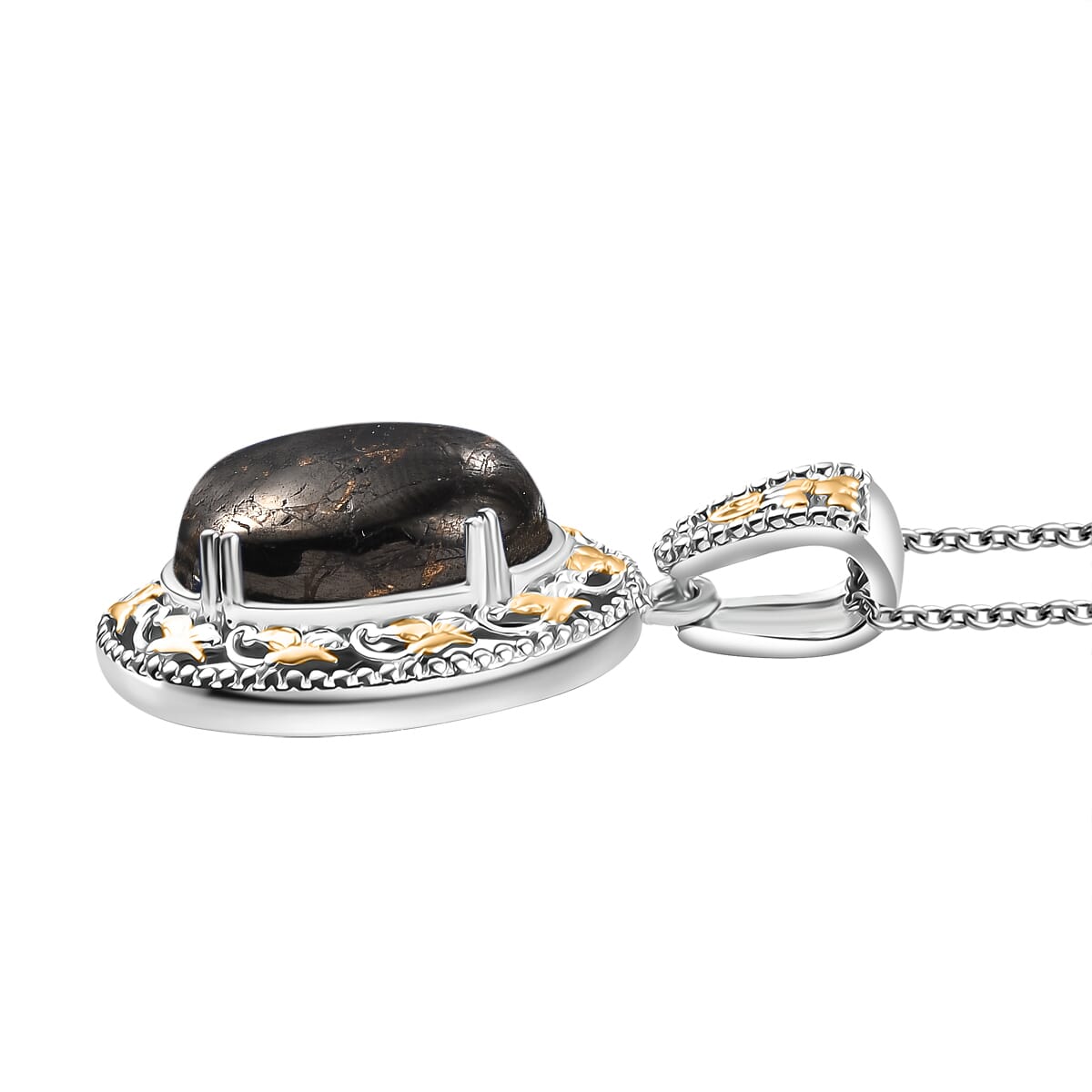 Karis Matrix Silver Shungite 22.70 ctw Earrings, Ring (Size 10.0) and Pendant in 18K YG Plated and Platinum Bond with Stainless Steel Necklace 20 Inches image number 7