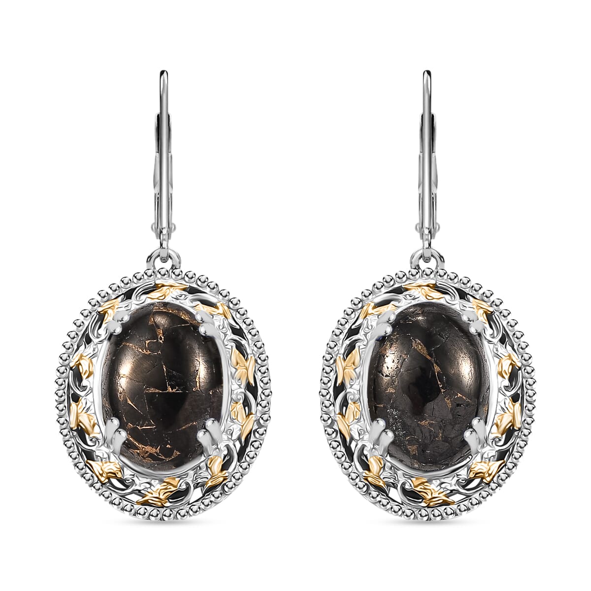 Karis Matrix Silver Shungite 22.70 ctw Earrings, Ring (Size 10.0) and Pendant in 18K YG Plated and Platinum Bond with Stainless Steel Necklace 20 Inches image number 8