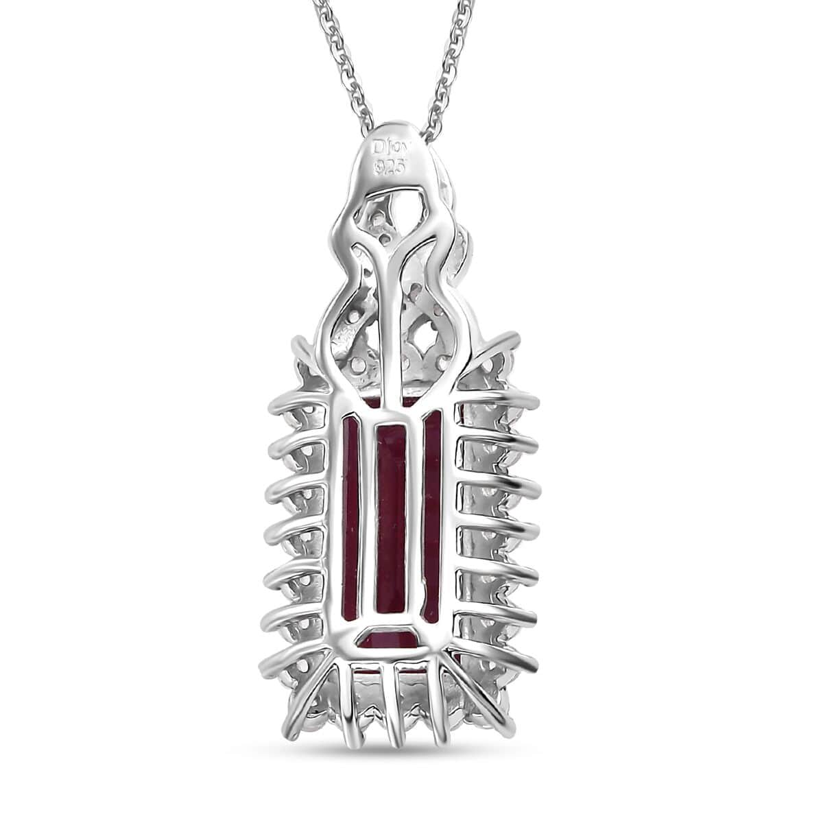 Doorbuster AAA Niassa Ruby (FF) and White Zircon 7.70 ctw Scarlet Flame Pendant Necklace in Rhodium Over Sterling Silver 20 Inches image number 4