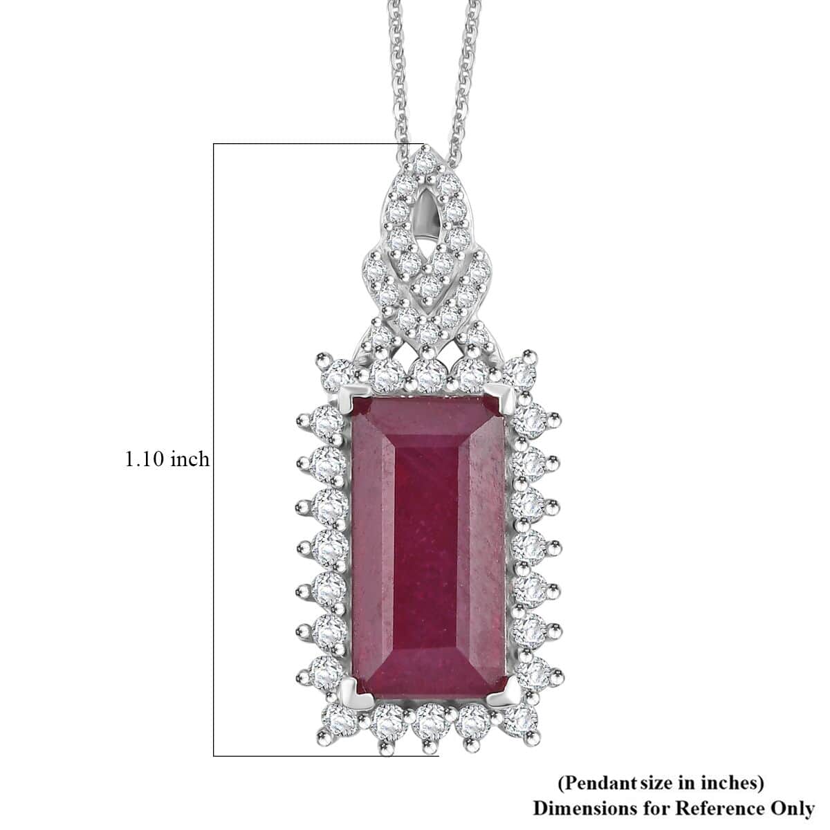 Doorbuster AAA Niassa Ruby (FF) and White Zircon 7.70 ctw Scarlet Flame Pendant Necklace in Rhodium Over Sterling Silver 20 Inches image number 6