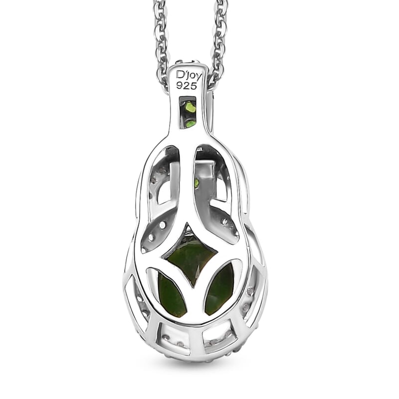Chrome Diopside and White Zircon 1.70 ctw Pendant Necklace 20 Inches in Rhodium Over Sterling Silver
