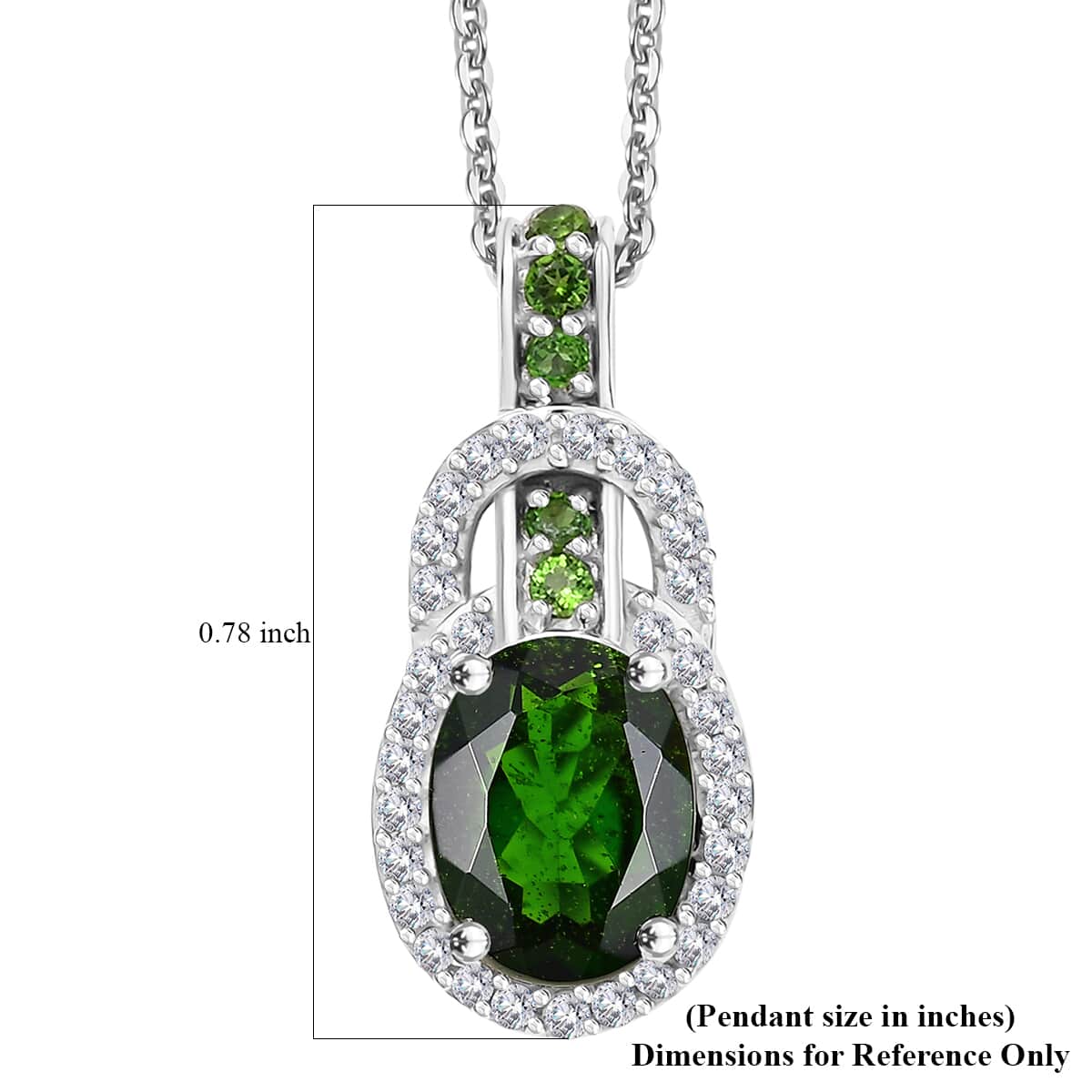 Chrome Diopside and White Zircon 1.70 ctw Pendant Necklace 20 Inches in Rhodium Over Sterling Silver image number 6