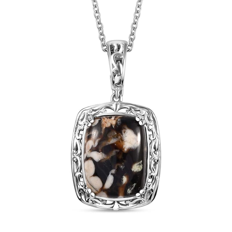 Karis Peanut Wood Jasper 15.30 ctw Solitaire Pendant in Platinum Bond with Stainless Steel Necklace 20 Inches