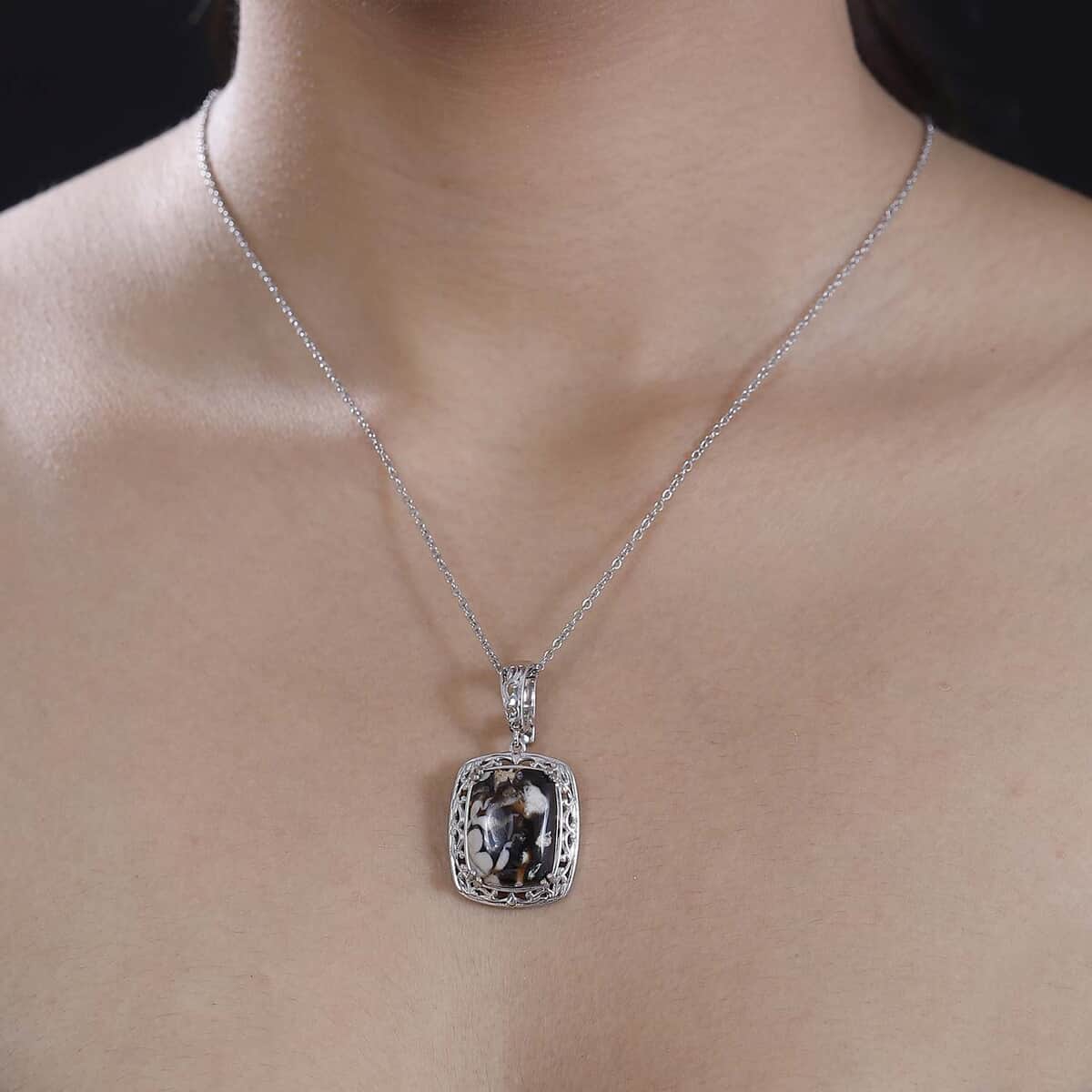 Karis Peanut Wood Jasper 15.30 ctw Solitaire Pendant in Platinum Bond with Stainless Steel Necklace 20 Inches image number 2