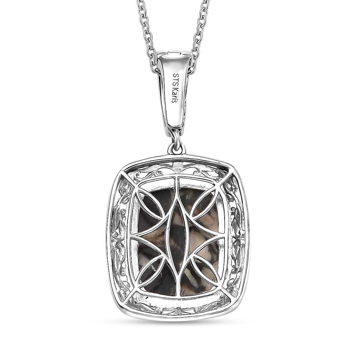 Karis Peanut Wood Jasper 15.30 ctw Solitaire Pendant in Platinum Bond with Stainless Steel Necklace 20 Inches
