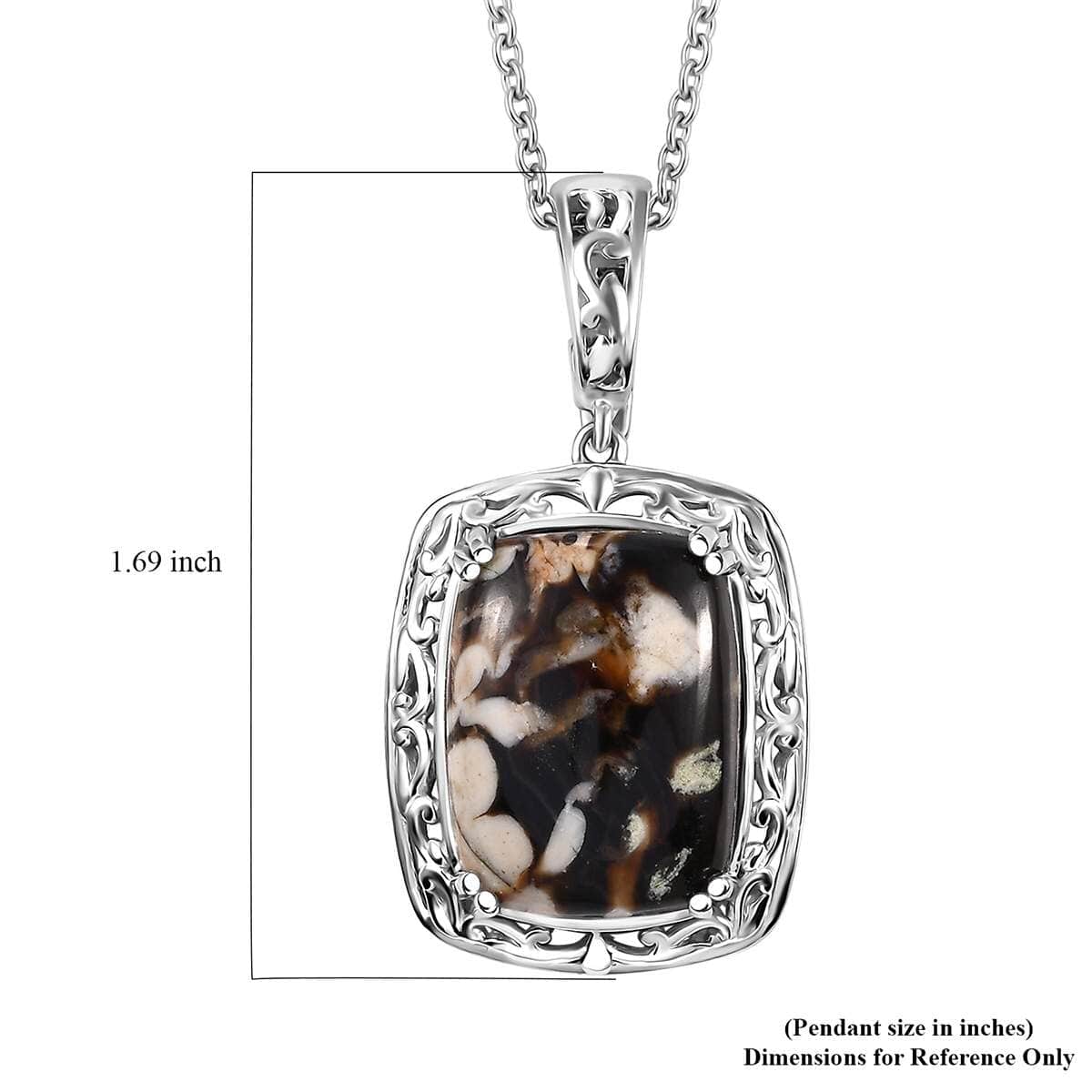 Karis Peanut Wood Jasper 15.30 ctw Solitaire Pendant in Platinum Bond with Stainless Steel Necklace 20 Inches image number 6