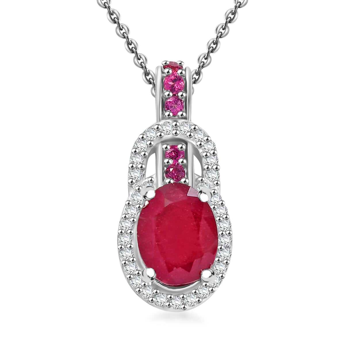 Niassa Ruby (FF) and Multi Gemstone 2.40 ctw Pendant Necklace 20 Inches in Rhodium Over Sterling Silver image number 0