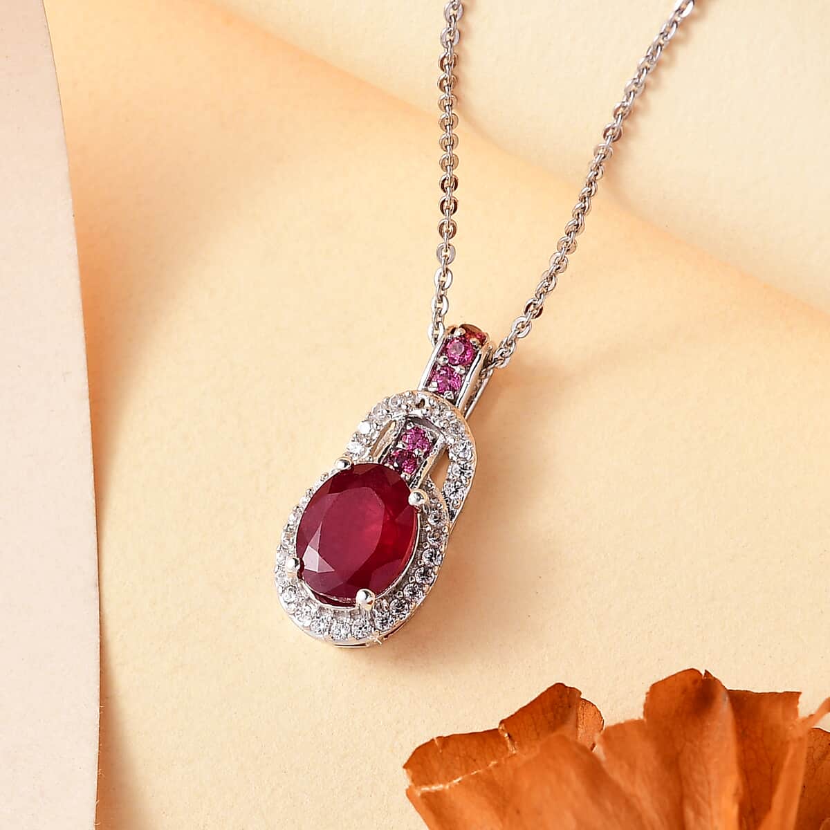 Niassa Ruby (FF) and Multi Gemstone 2.40 ctw Pendant Necklace 20 Inches in Rhodium Over Sterling Silver image number 1