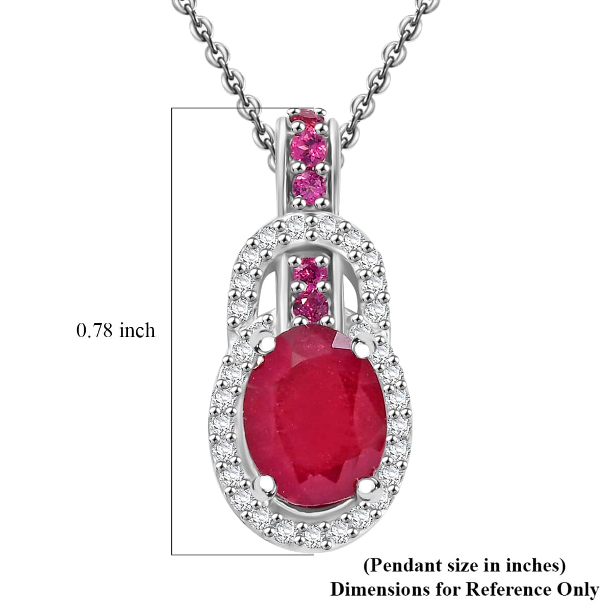 Niassa Ruby (FF) and Multi Gemstone 2.40 ctw Pendant Necklace 20 Inches in Rhodium Over Sterling Silver image number 5