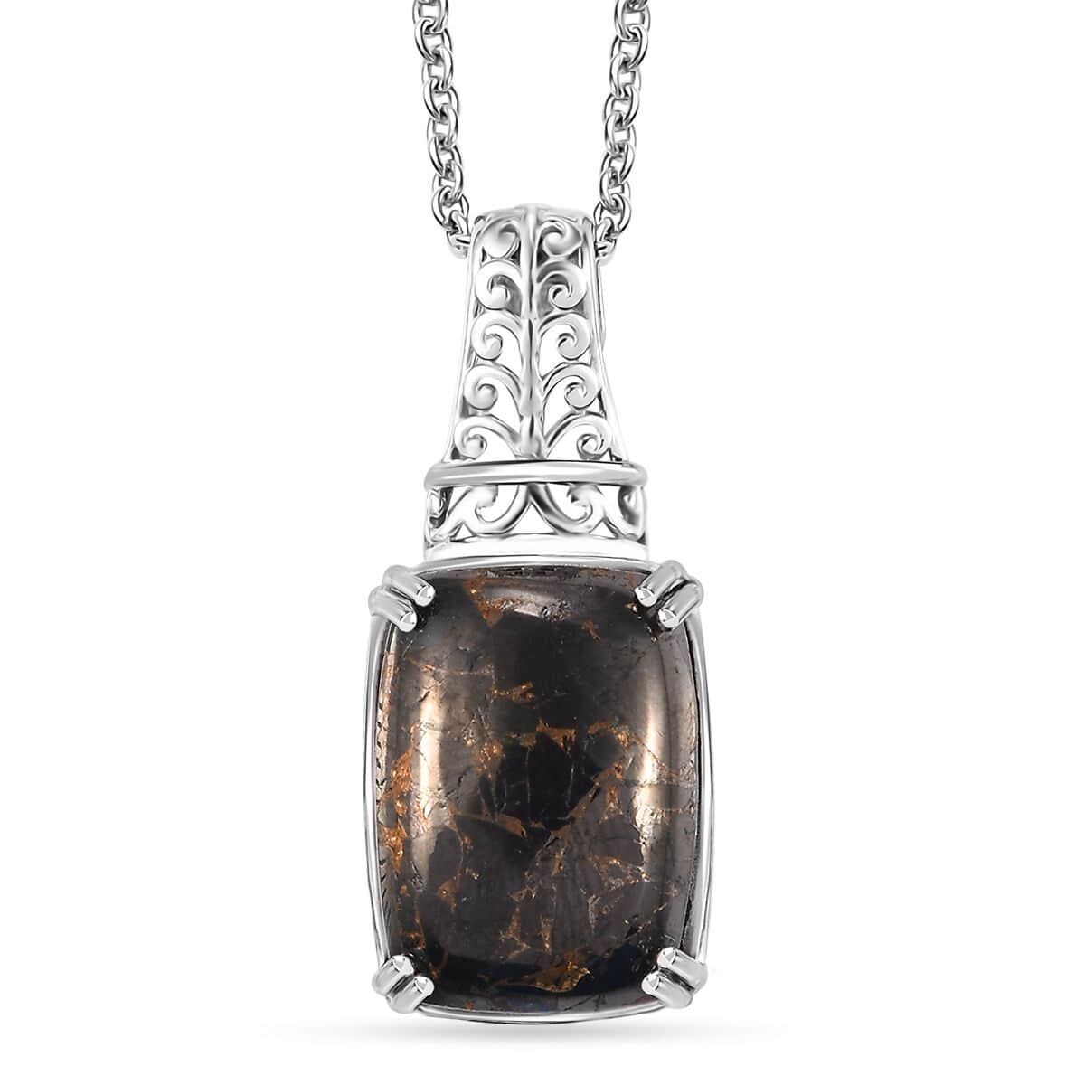 Karis Matrix Silver Shungite 10.15 ctw Pendant in Platinum Bond with Stainless Steel Necklace 20 Inches image number 0